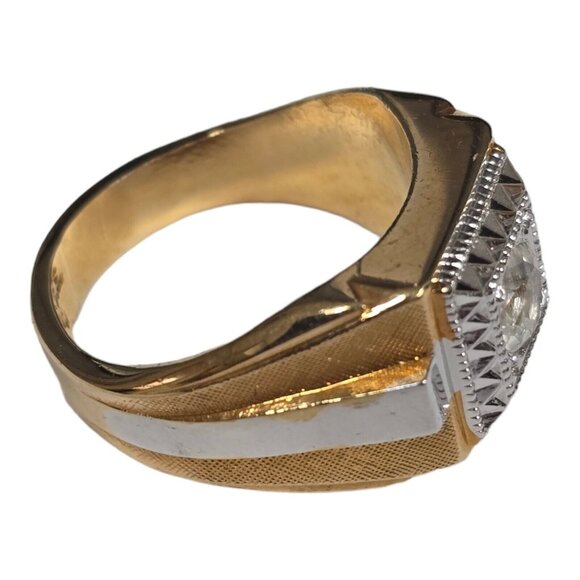 Vintage Men's ESPO Ring 14K Gold GE 2 Tone Cubic Zirconia Square Setting - Picture 11 of 14